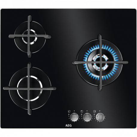 AEG Encimera a gas  HKB63320NB. 3 zonas. Negro. Zona gigante